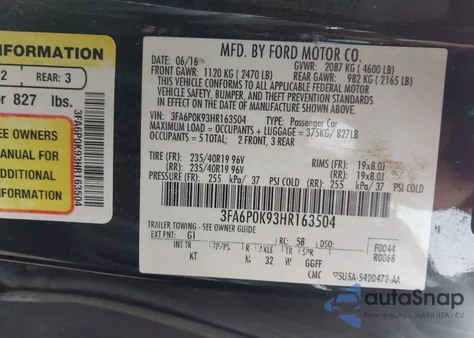 2017 Ford Fusion Titanium из США, поврежденный, VIN 3FA6P0K93HR163504